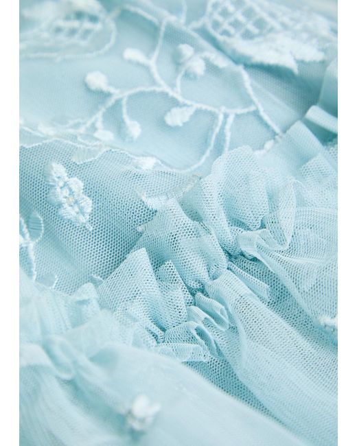 Needle & Thread Blue Primrose Floral-Embroidered Tulle Gown