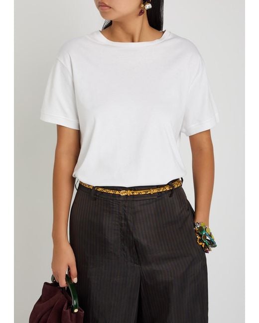 Dries Van Noten White Snake-Effect Leather Belt