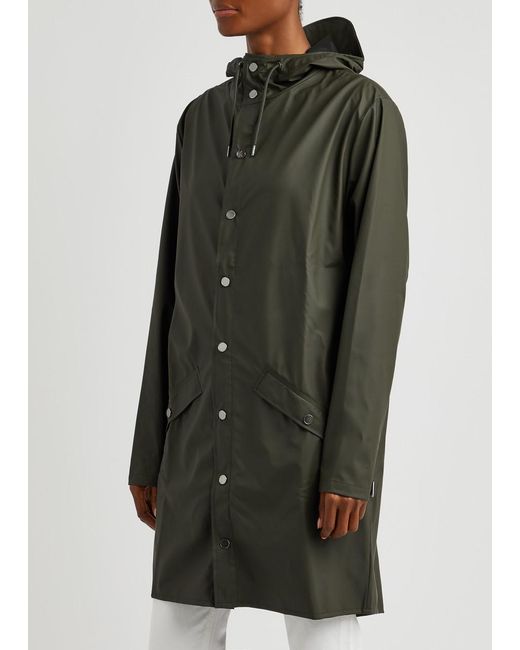 Rains Green Hooded Rubberised Jacket