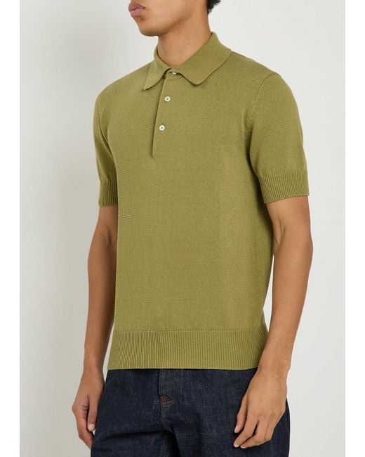Drake's Green Textured Cotton-Knit Polo Shirt for men