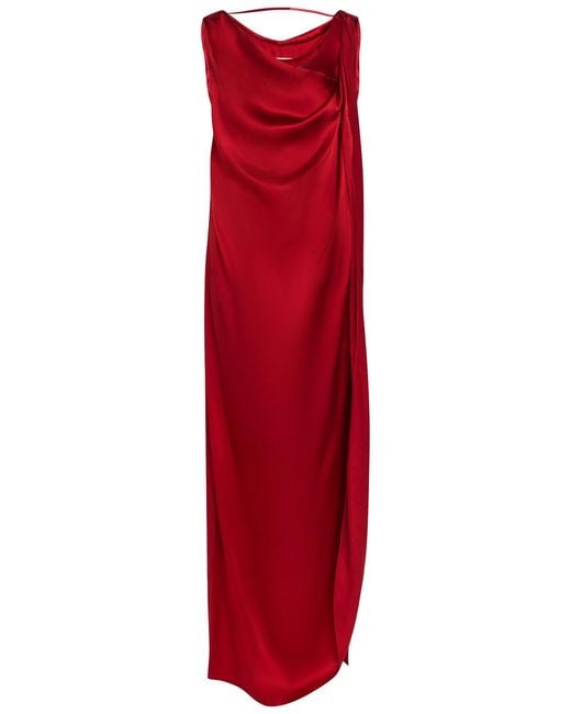 Maison Margiela Red Draped Satin Maxi Dress