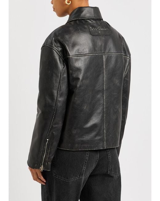 Acne Black Distressed Leather Jacket