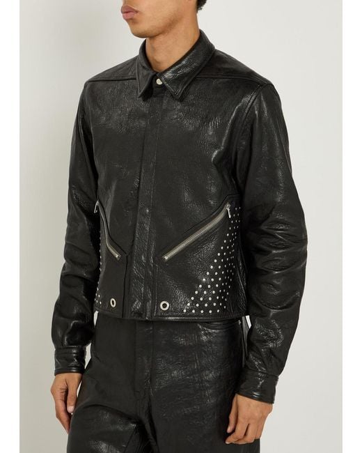 Rick Owens Black Alice Studded Grained Leather Jacket for men