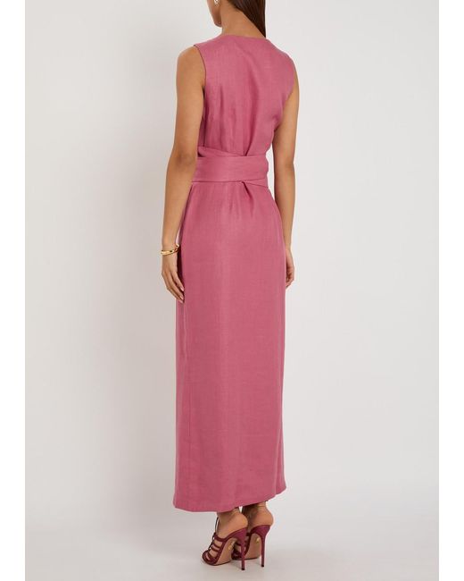 Giuliva Heritage Pink Lyra Linen Maxi Wrap Dress