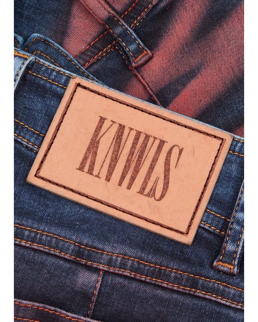 KNWLS Red Printed Stretch-denim Mini Skirt