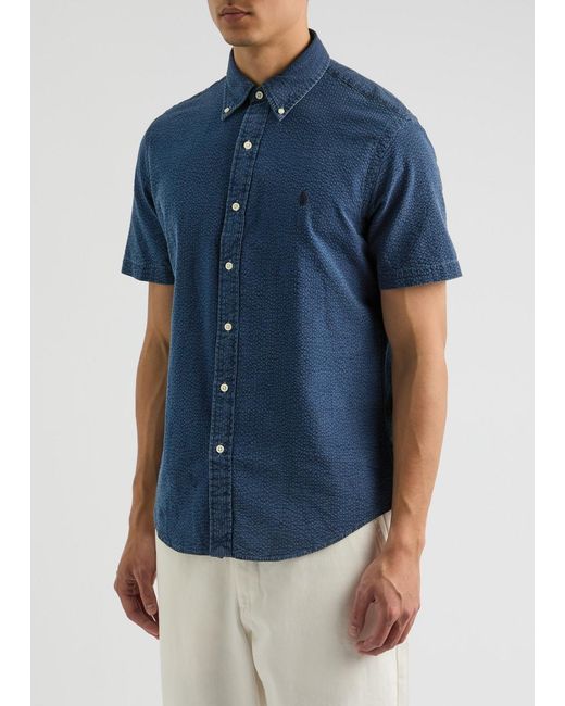 Polo Ralph Lauren Blue Logo-Embroidered Seersucker Shirt for men
