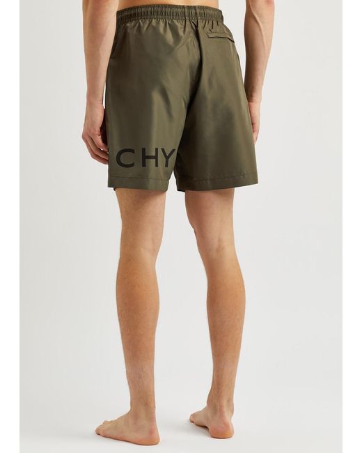Givenchy Green Logo-Print Shell Swim Shorts for men
