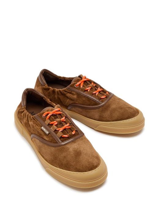 Moncler Brown Vera Leisure Leather-Trim Suede Sneakers for men