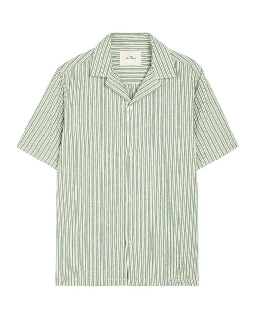 Les Deux Green Striped Cotton And Linen-Blend Shirt for men
