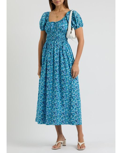 Faithfull The Brand Blue Vineria Floral-Print Cotton Midi Dress