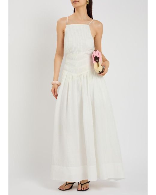 Aje. White Helene Pleated Ramie Maxi Dress