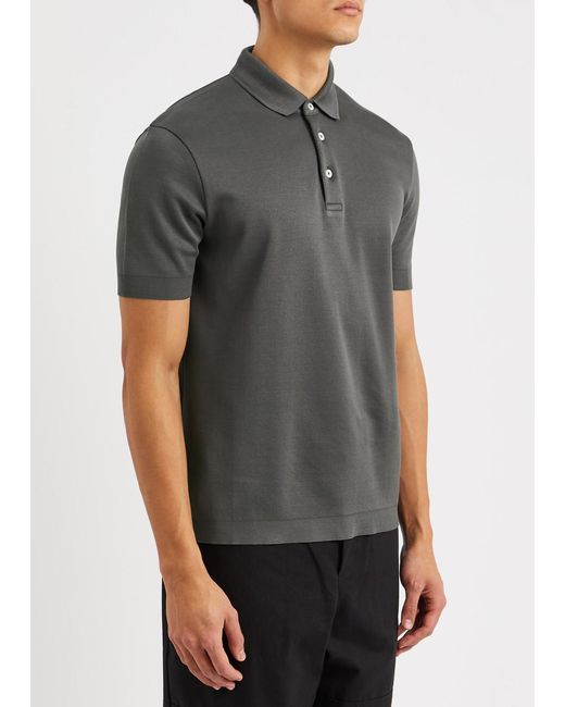 Herno Gray Knitted Cotton Polo Shirt for men