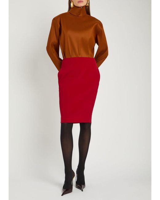 Saint Laurent Red Woven Midi Skirt