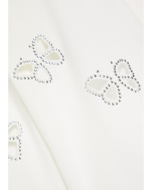 Alice + Olivia White Finely Embellished Cut-Out Woven Shirt