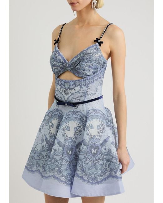 【送料&関税込】Zimmermann Printed Linen Blend Crush Mini Dr Zimmermann Crush Printed Linen-Blend Mini Dress in Blue | Lyst