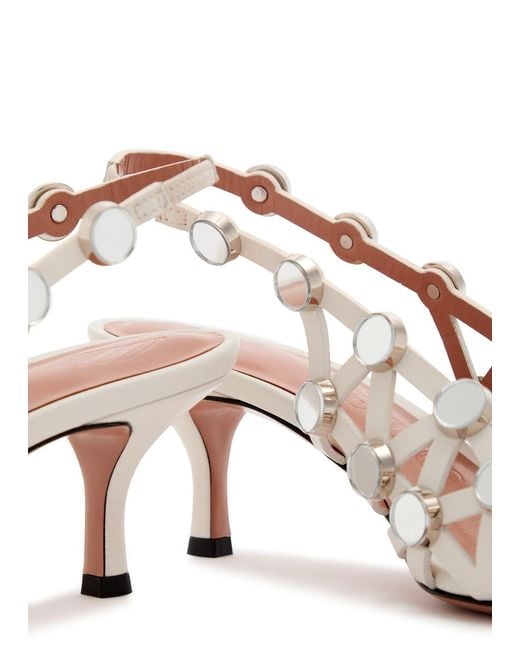 The Attico Pink Grid 50 Mirror-Embellished Leather Slingback Pumps