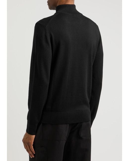 Boss Black Half-Zip Waffle-Knit Wool Jumper for men