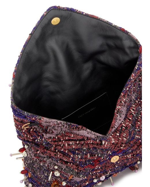 Dries Van Noten Purple Embroidered Envelope Cloqué Clutch Bag