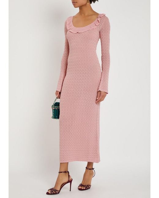LoveShackFancy Pink Tawnie Fine-Knit Midi Dress