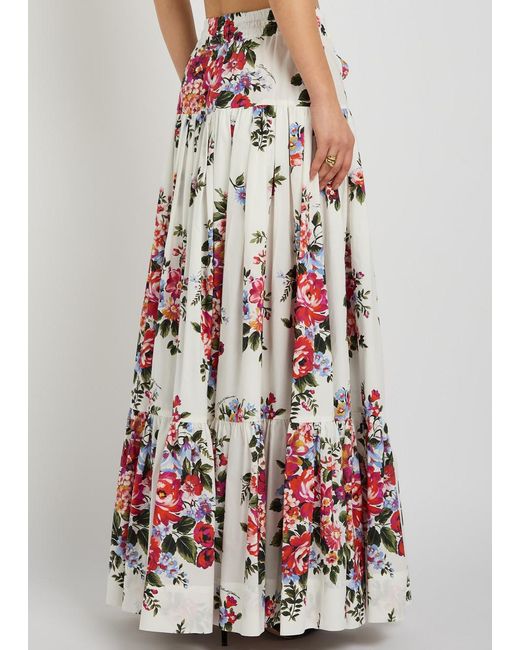 Dolce & Gabbana Red Floral-Print Cotton-Poplin Maxi Skirt