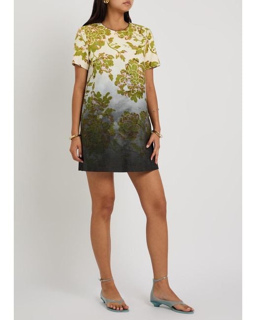 LaDoubleJ Green Swing Floral-Print Woven Mini Dress