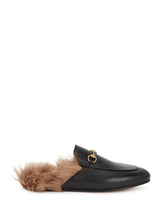 Gucci Princetown Fur trimmed Leather Loafers in Brown Lyst UK