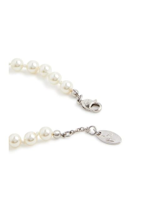 Vivienne Westwood White Mini Bas Relief Faux Pearl Bracelet