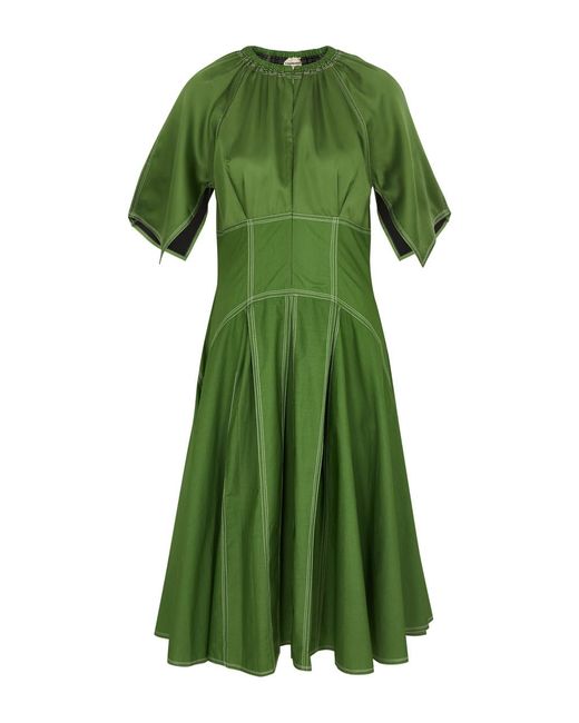 LOVEBIRDS Green Cotton And Satin Midi Dress