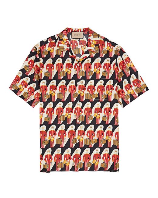 Gucci Red Savoy Printed Silk-satin Shirt for men