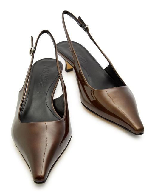 Aeyde Brown Catrina 35 Patent Leather Slingback Pumps