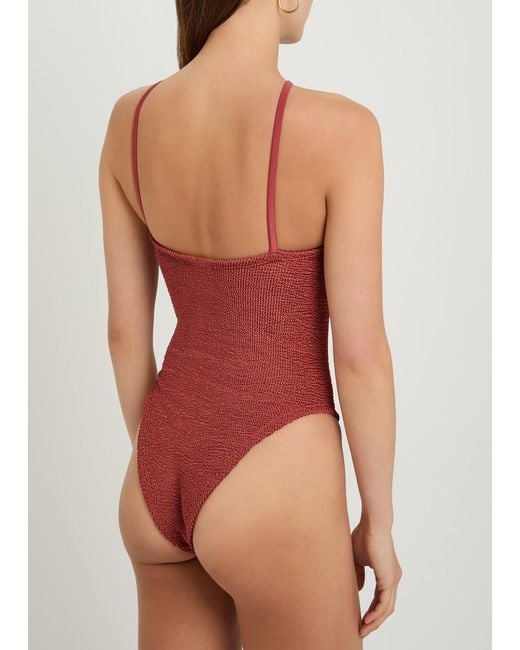 Hunza G Red Jasmine Hoop Detail Crinkle Swimsuit