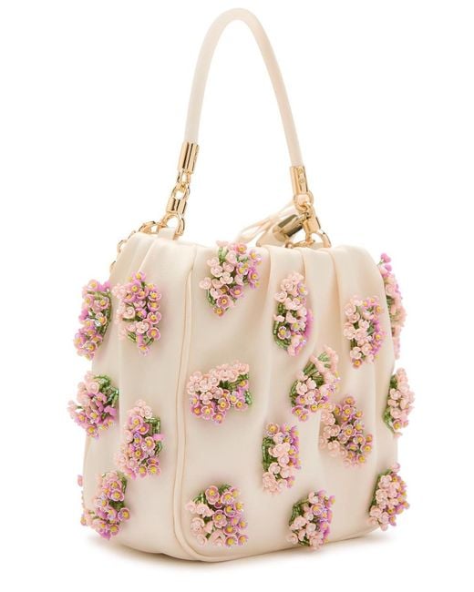 Self-Portrait Natural Floral Bead-Embellished Satin Tote