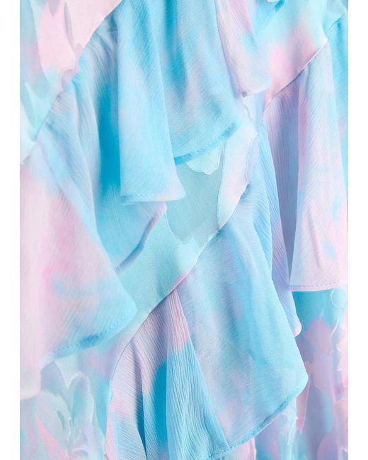 LoveShackFancy Blue Rialto Floral Satin-Devoré Maxi Dress