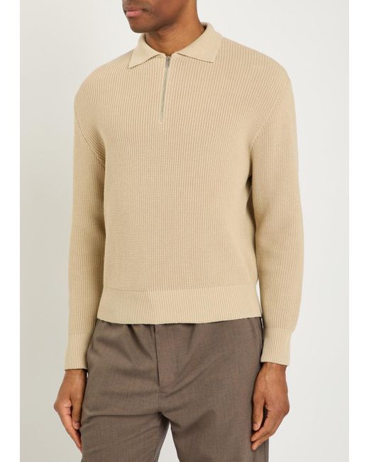 Lardini Natural Ribbed Knit Cotton Polo Shirt for men