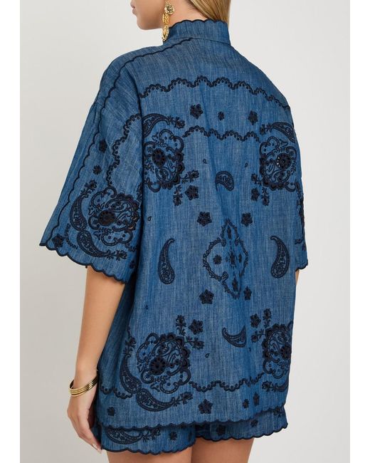 Zimmermann Blue Aster Embroidered Denim Shirt