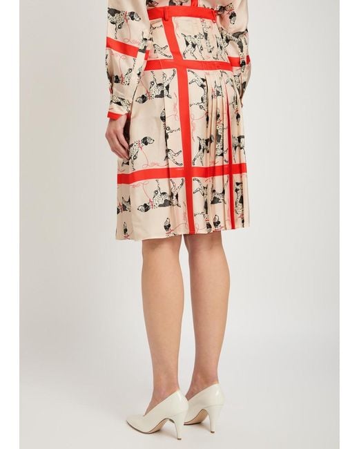 S.S.Daley Red Pointer Printed Silk Midi Skirt