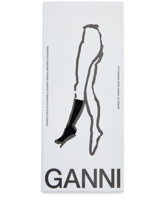 Ganni White Butterfly Logo-jacquard Knee-high Socks