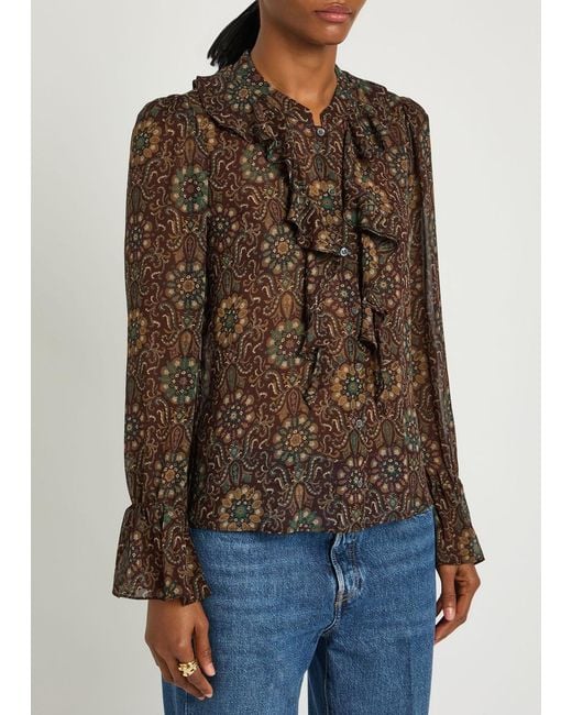 PAIGE Brown Claud Patterned Silk Blouse