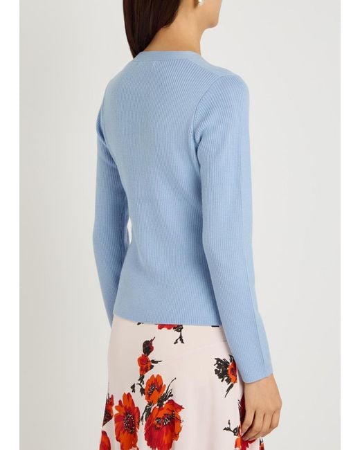 Emilia Wickstead Blue Ash Ribbed Wool Cardigan