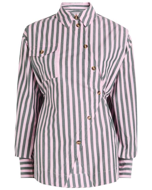 Damson Madder Multicolor Lux Striped Asymmetric Cotton-Poplin Shirt