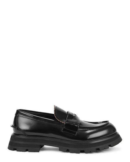 Alexander McQueen Glossed Leather Penny Loafers in Black | Lyst