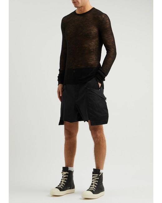 Rick Owens Black Stefan Stretch-Cotton Cargo Shorts for men