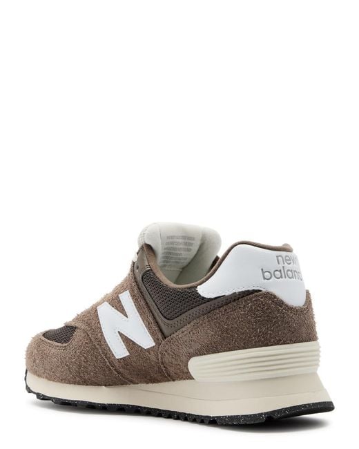 New Balance 574 Panelled Brushed-Suede Sneakers in Brown | Lyst