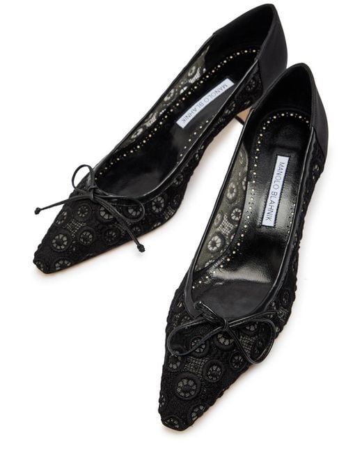 Manolo Blahnik Black Martebal 50 Lace And Satin Pumps