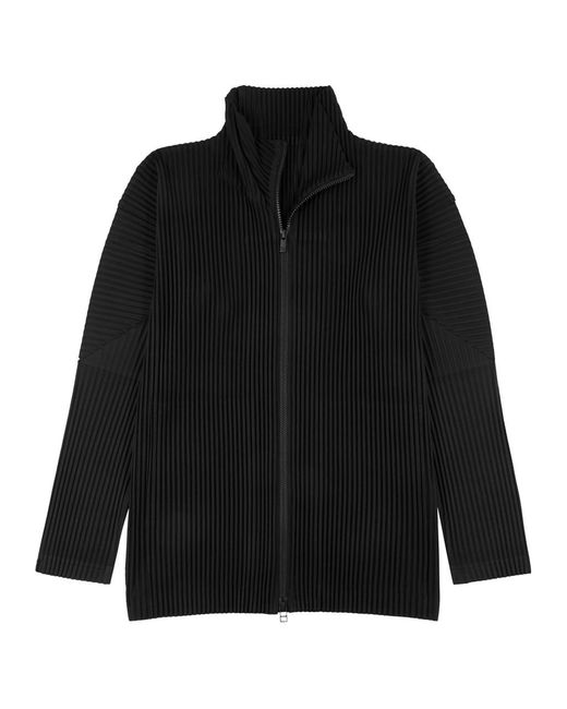 Issey Miyake Black Homme Plissé Pleated High-Neck Jersey Jacket for men