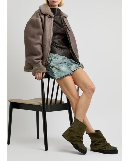 The Attico Green Robin Mini Layered Suede Combat Ankle Boots