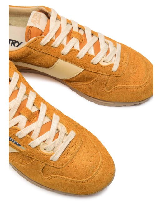Autry Orange Windspin Panelled Brushed Suede Sneakers