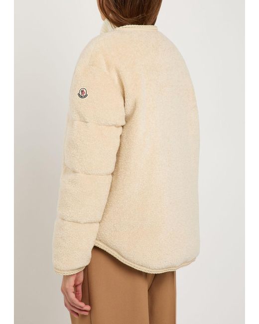 Moncler Natural Ciboulette Braided-Trim Padded Fleece Parka Coat
