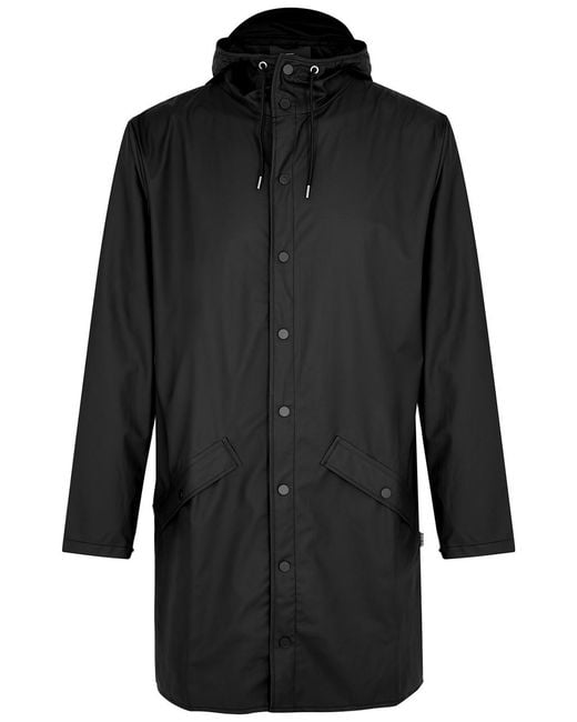 Rains Black Long Matte Rubberised Raincoat for men