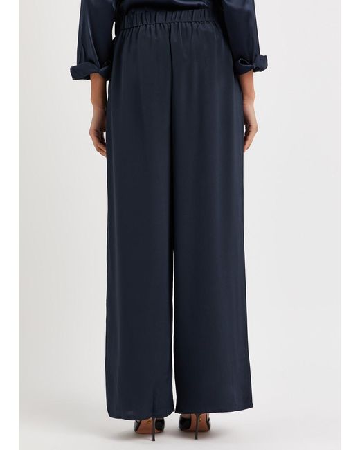 Eileen Fisher Blue Wide-leg Silk-satin Trousers